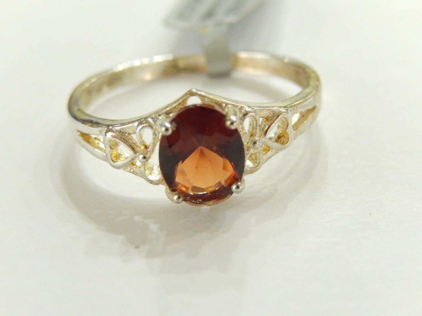Sterling Silver 925 Oval Cut Garnet Filigree Solitaire Ring  Size 9.25