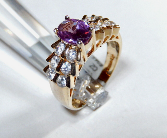 VINTAGE* Sterling Silver Gold Vermeil 2.25 CT Amethyst/CZ Statement Ring SZ8.75