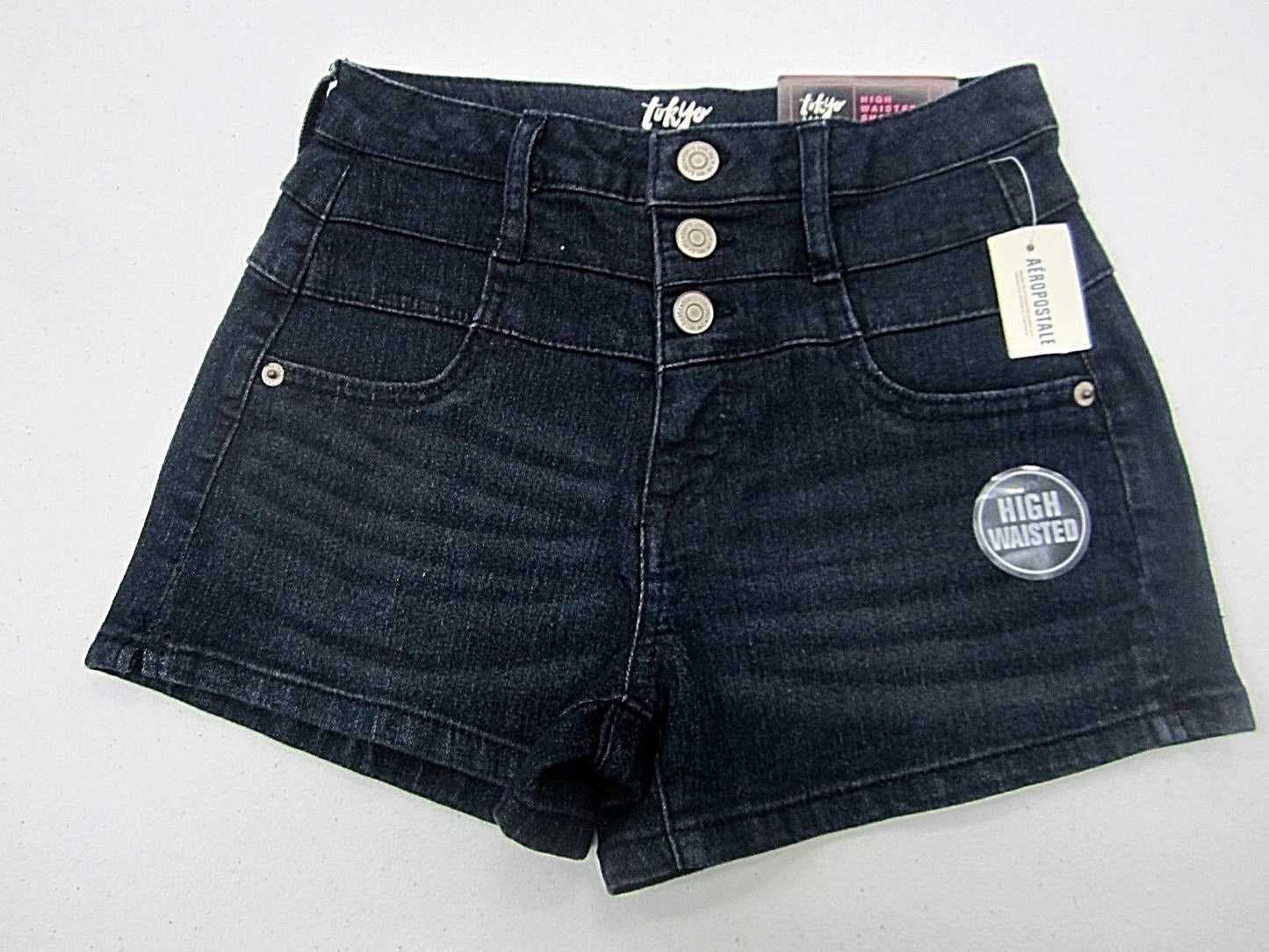 NWT Aeropostale Tokyo Darling High Waisted Shorty blue Denim Shorts Sz 000