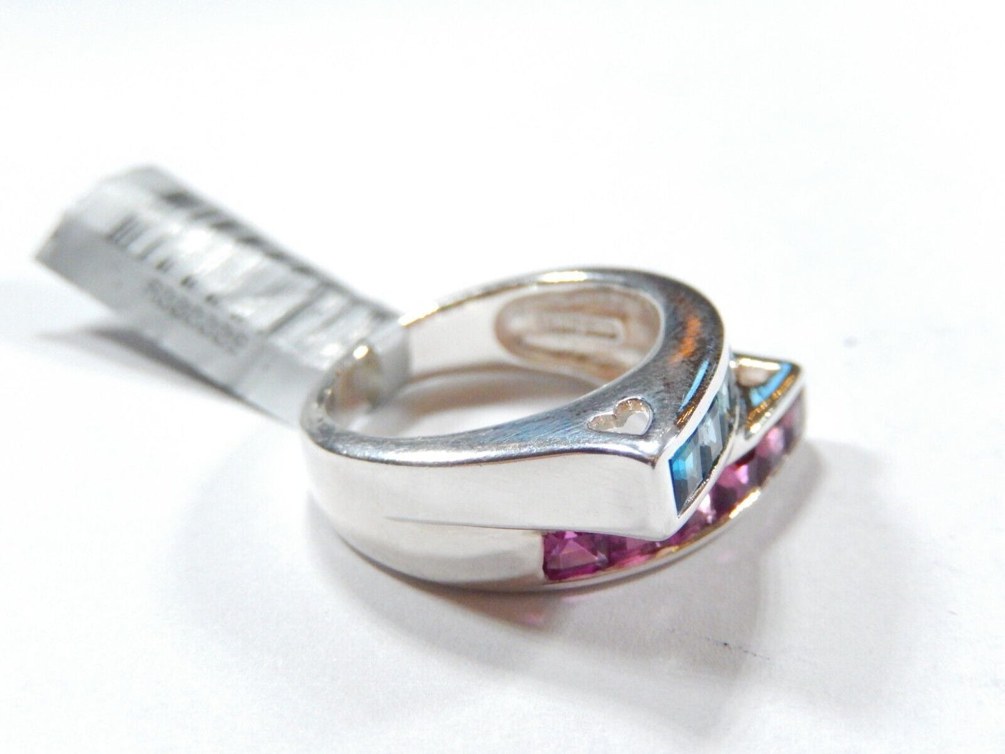 *VINTAGE*  Sterling Silver  1.50 CT Blue Topaz & Amethyst Two Row Band Ring Sz 6