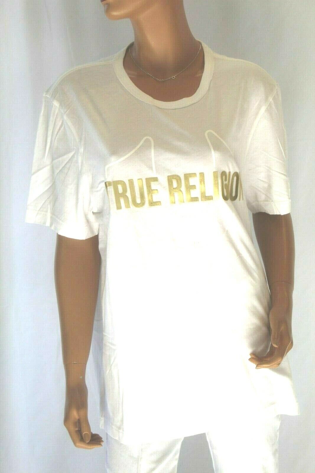 *NWT* $79. True Religion Men’s T-shirt White with Raised Gold Logo Crewneck Sz L