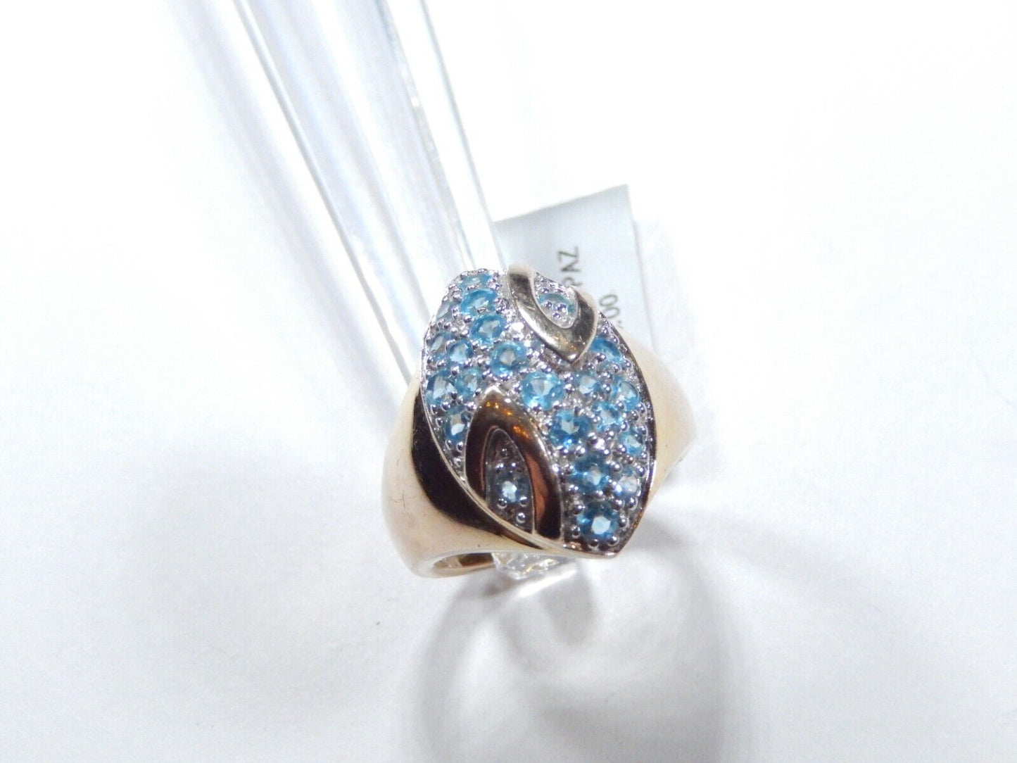 *STATEMENT RING* Sterling Silver 925 Gold Vermeil Blue Topaz Cluster Ring Size 7