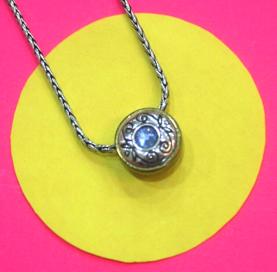 RETIRED Brighton 16"-18" Blue Crystal Round Decorative Bezel Slide Necklace