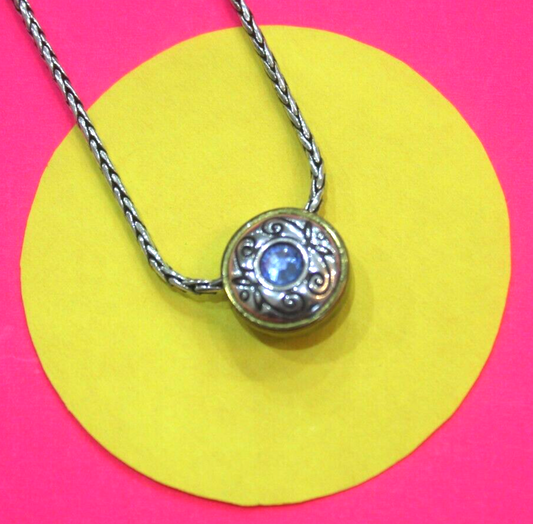 RETIRED Brighton 16"-18" Blue Crystal Round Decorative Bezel Slide Necklace