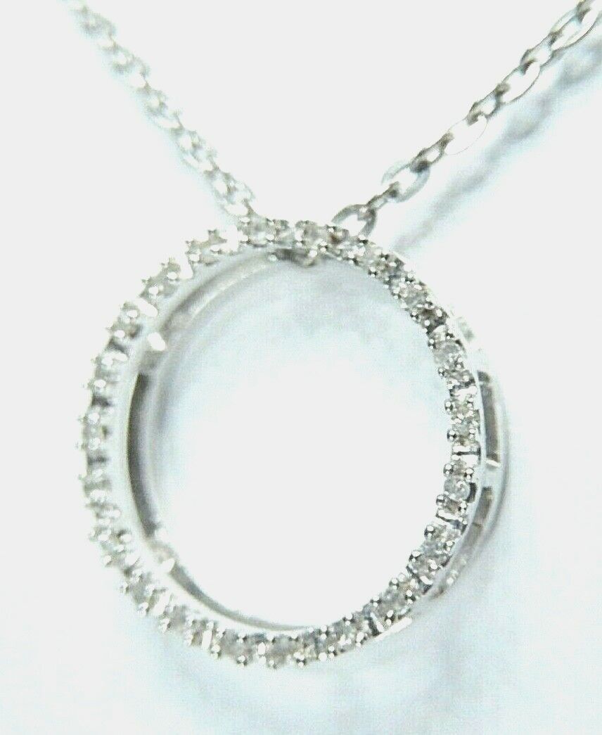 *NWT* 10k White Gold 1/5CT Round Diamond Eternity Pendant w/18" Chain