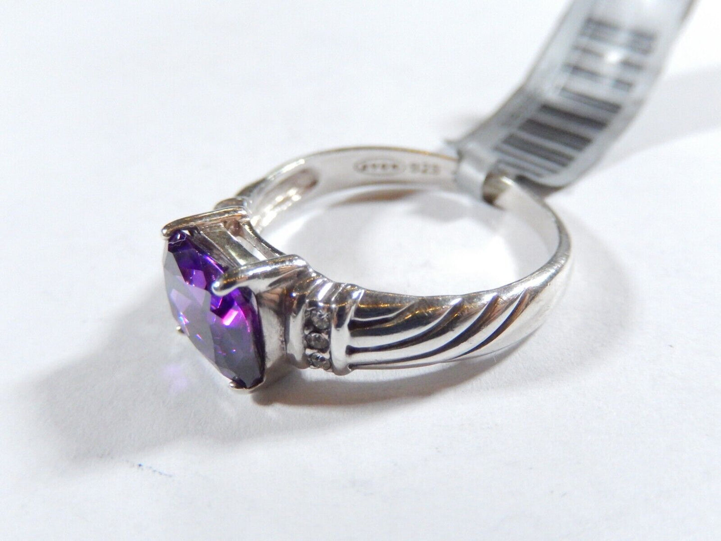 *VINTAGE*  AVON STERLING SILVER 3.00 CT AMETHYST & CZ STONE RING SIZE 9.75