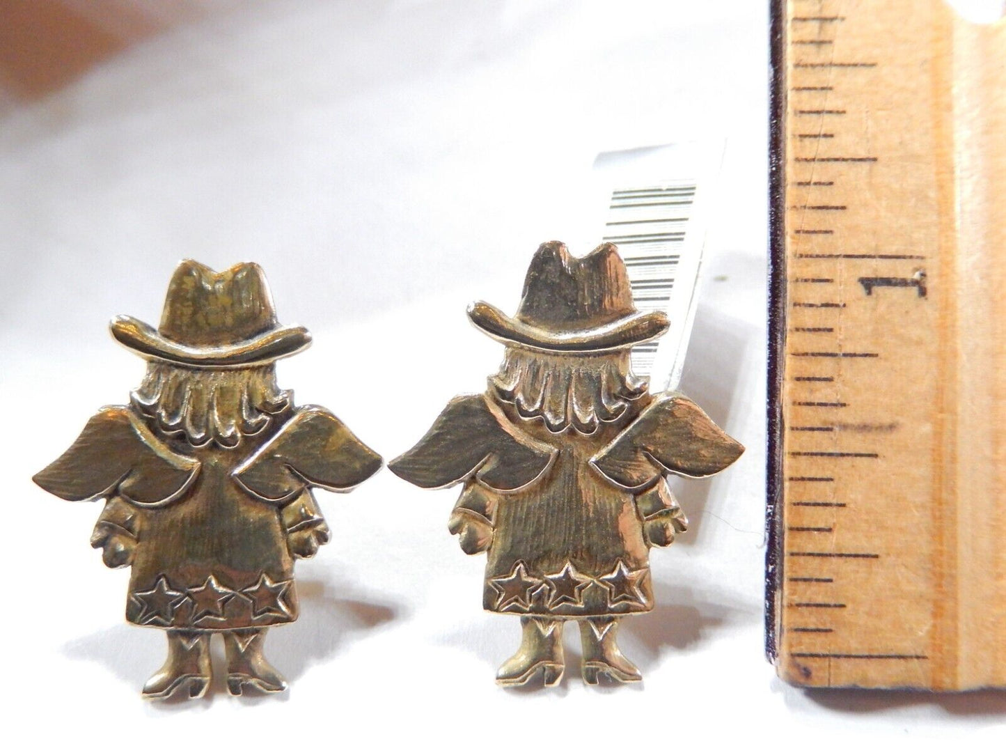 RETIRED -RARE Jeep Collins Solid Brass 1 1/8" Cowgirl Angel Pierced Earrings