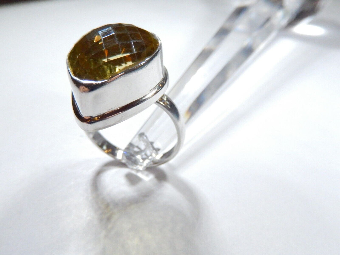 VINTAGE* HUGE STATEMENT Sterling Silver 22.0 CT Checkerboard CITRINE Ring Sz10.5