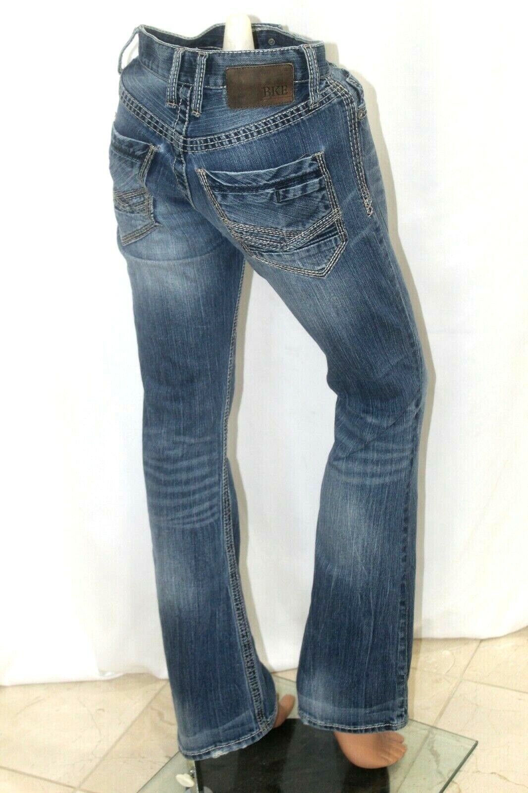 BKE Fulton Womens Jeans Size 27L Bootleg Med Blue Wash Distressed
