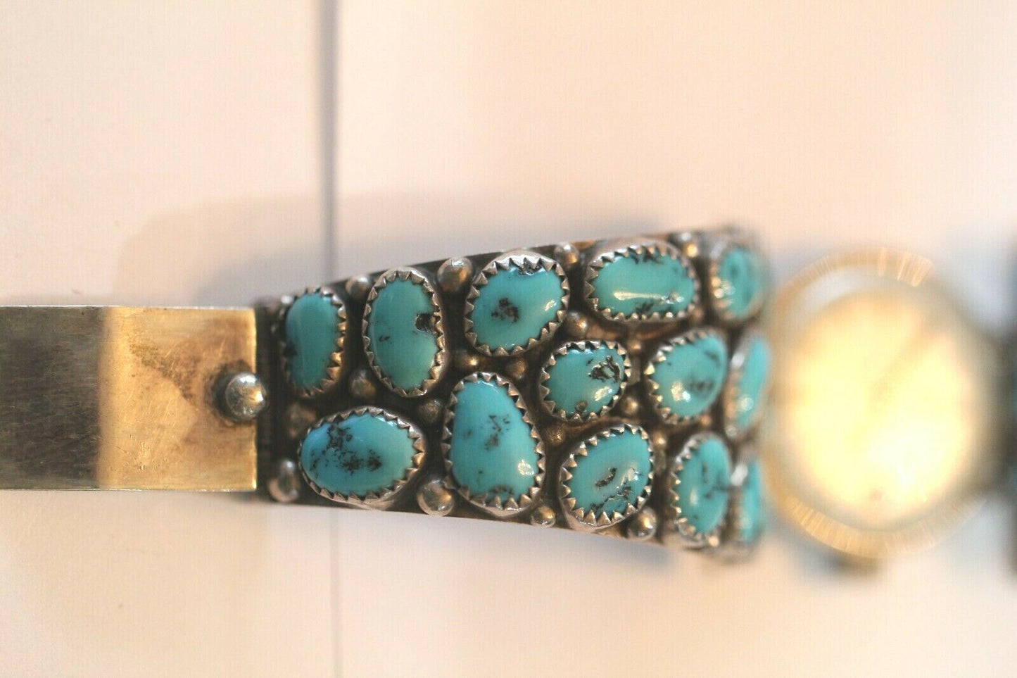 *VINTAGE*  Signed Native American Sterling Silver & Turquoise Watch Band & Watch