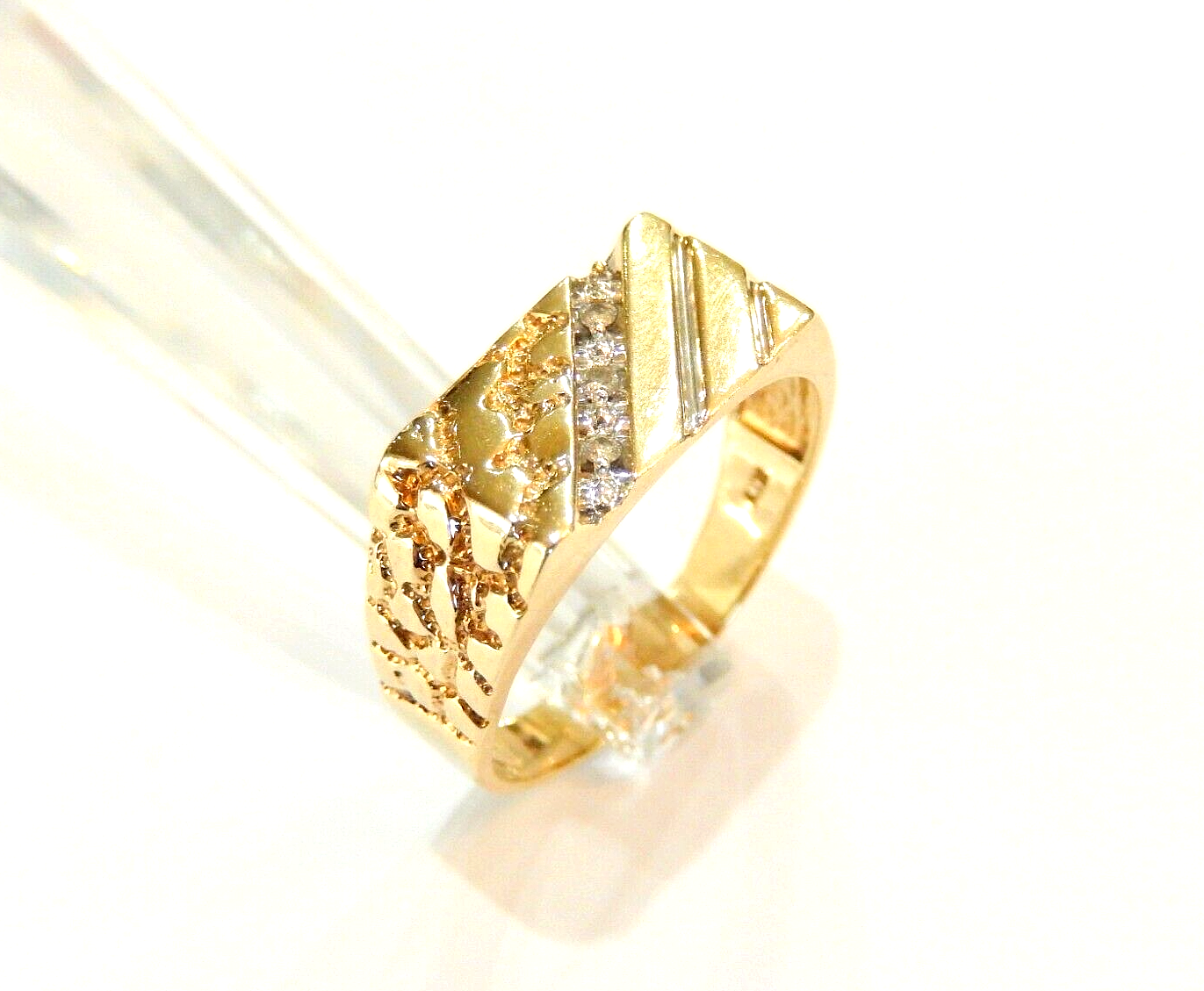 LARGE SIZE 13.5 - Men's 10K Yellow Gold Diamond Rectangle Nugget Band Ring