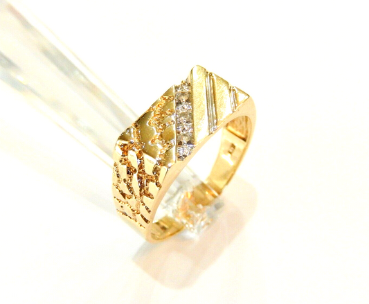 LARGE SIZE 13.5 - Men's 10K Yellow Gold Diamond Rectangle Nugget Band Ring