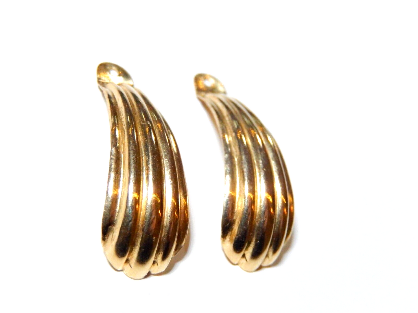 *VINTAGE*  14k Yellow Gold  Ribbed Earring Drop Jackets 1 - 1/8" Tall