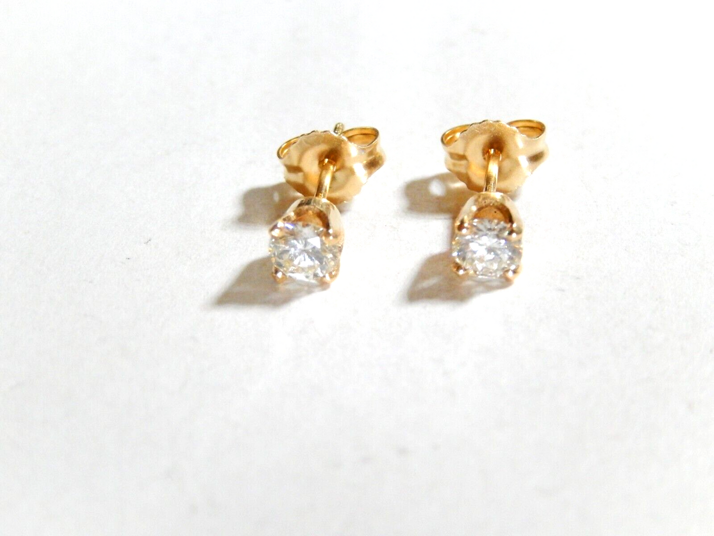 14K Solid Yellow Gold .33CT TW Round Solitaire Cubic Zirconia  Ear Stud Earrings
