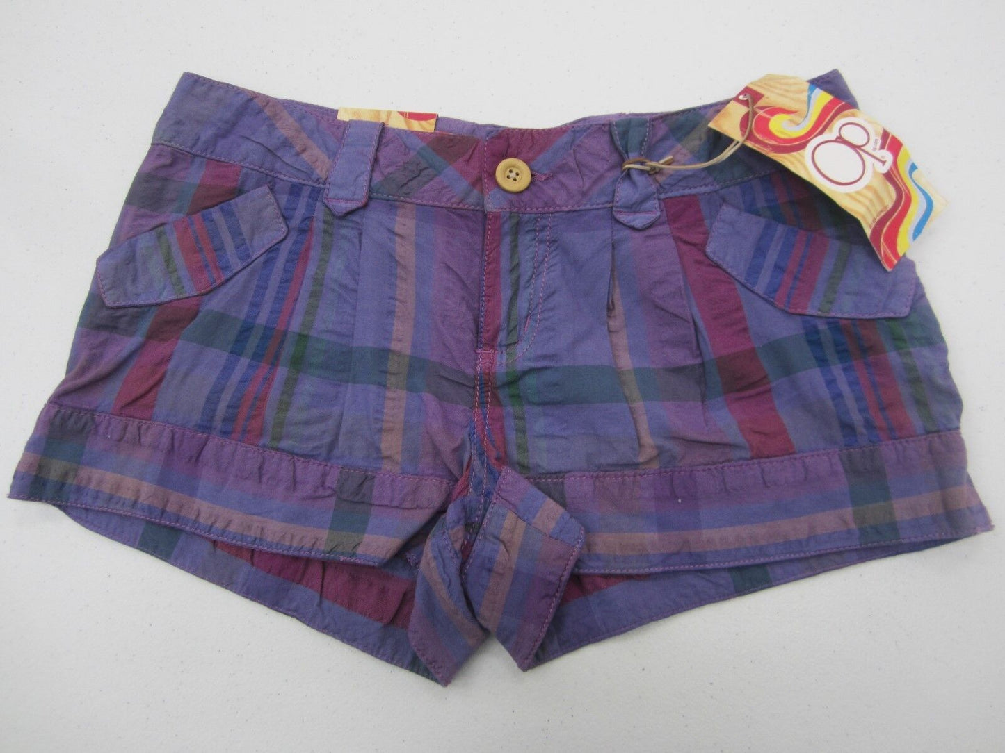 NWT Overdrive Women's  Shorts Purple Plaid Soft Size 5