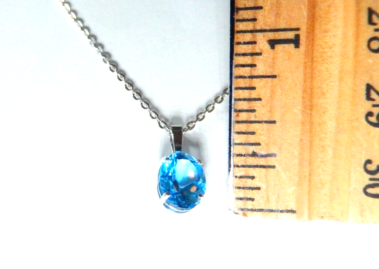 14K White Gold 2.00CT Ct Oval Cut Blue Topaz Solitaire Pendant With 18" Chain