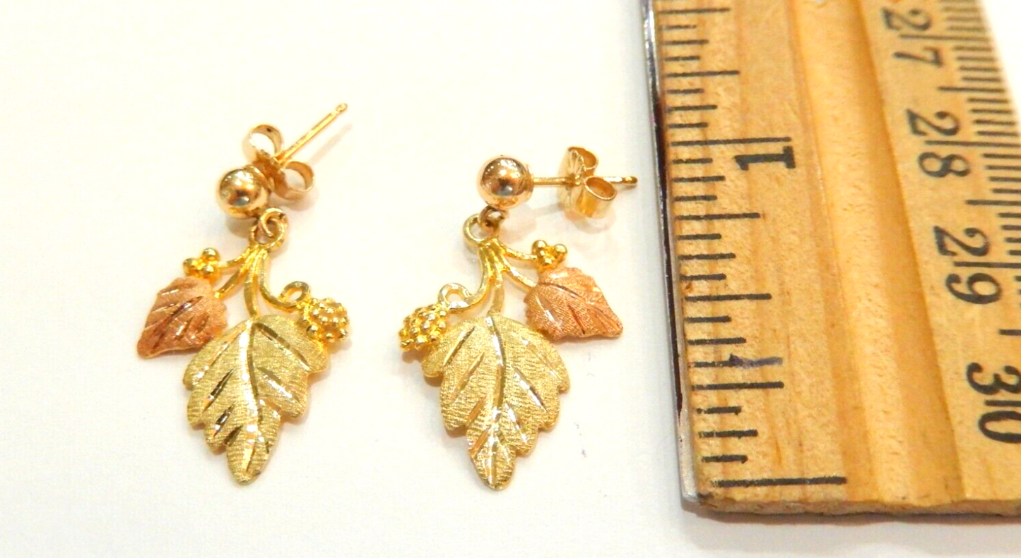 10K Tri-Color Black Hills Gold Dangle Leaf Earrings