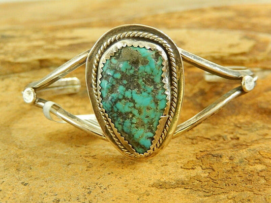 Vintage Large Southwest Sterling Silver .925 & Turquoise Bracelet Cuff 17.05gms