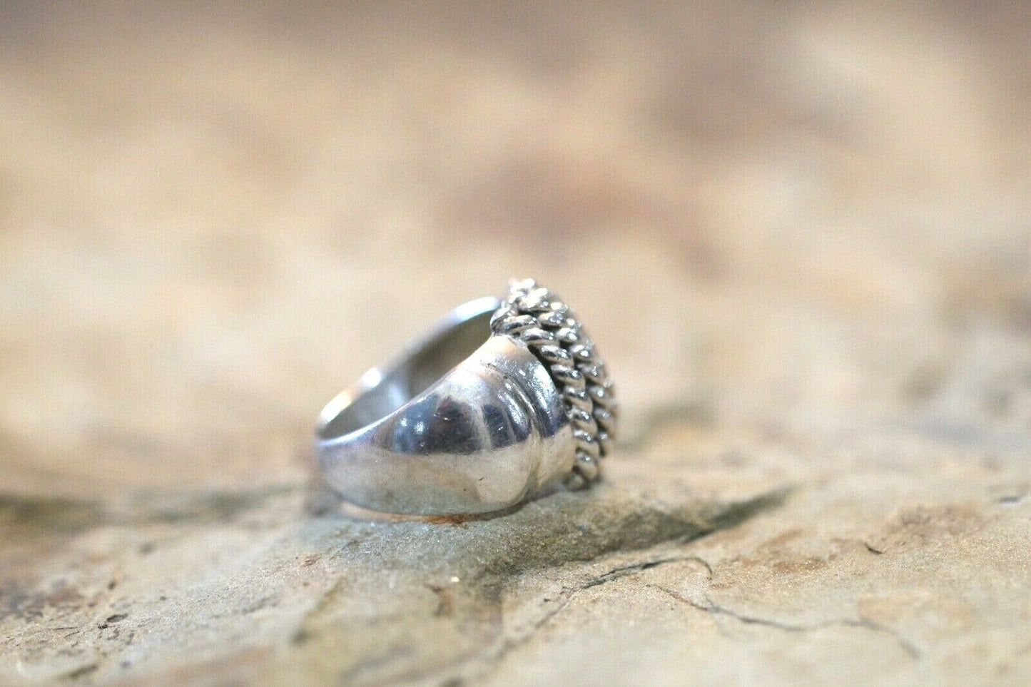 *VINTAGE*  925 Sterling Silver Rope Dome Design Ring Size 8.5