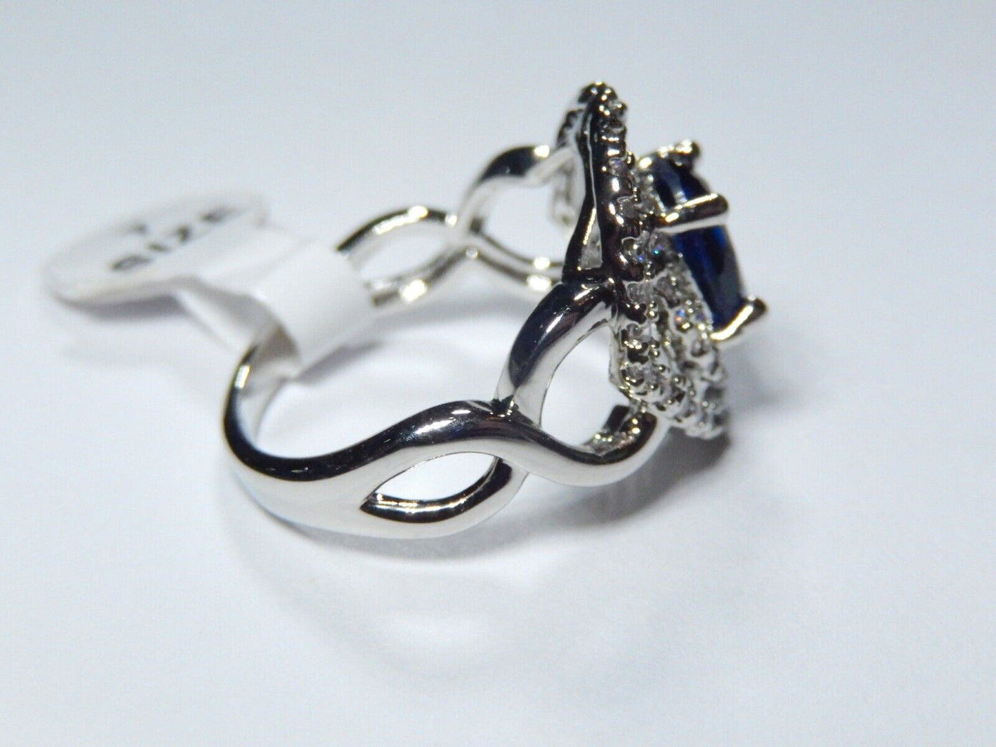 Sterling Silver Lab Created 3.00 CT Blue Sapphire and Clear CZ Ring Size 7