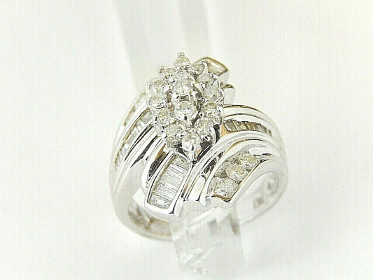 *LADIES* 1 Carat  Natural Diamond Engagement or Cluster Ring 14K White Gold Sz 6