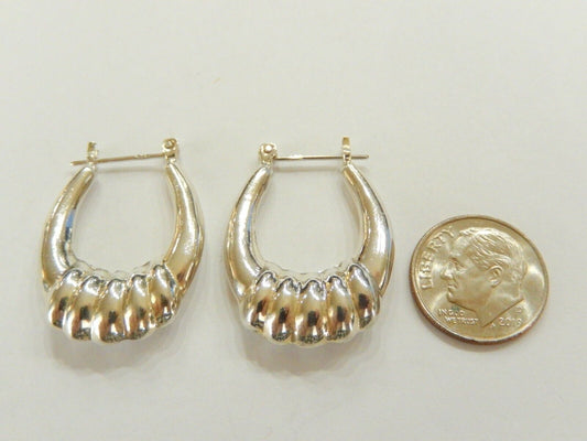 *VINTAGE  Sterling Silver 925  Puffed Hoop Earrings 1 1/8" x 7/8"