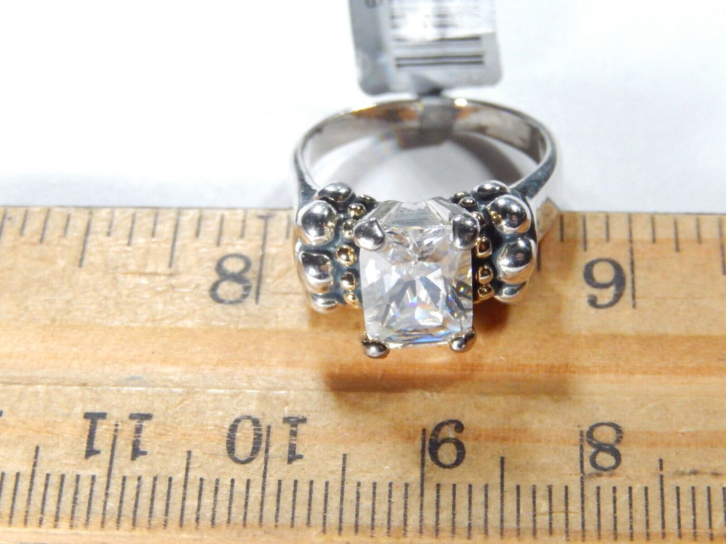 STERLING SILVER 2.50CT  EMERALD CUT CZ ARTISIAN BEAD BAND SOLITAIRE RING Sz 6.25