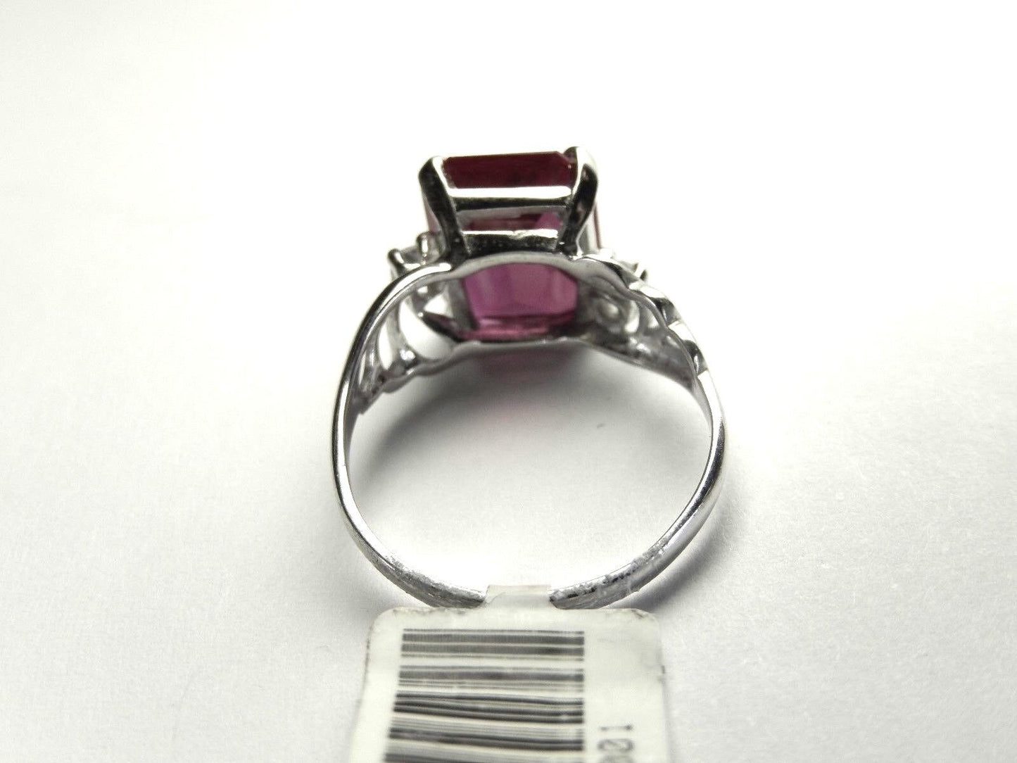 10k White Gold Diamond & Emerald Cut Lab-Created 3.75CT Ruby Solitaire  Sz 4.75
