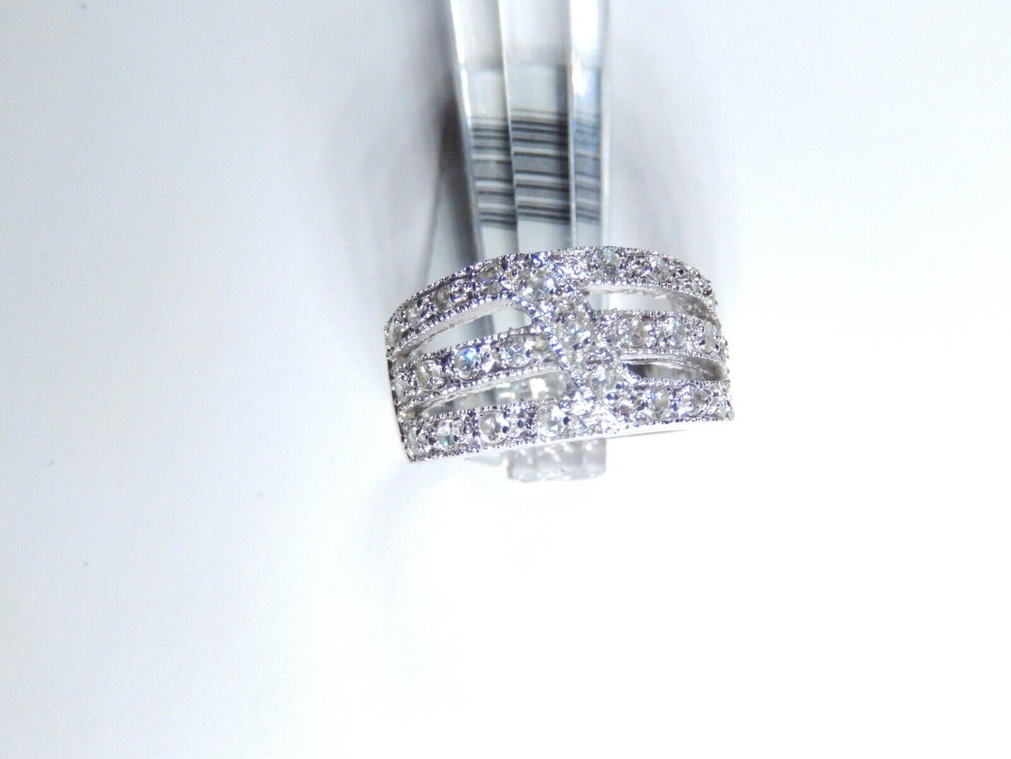 *VINTAGE*  Sterling Silver .50 CT Pave CZ Cluster 11 mm Wide Band Ring Sz 5.75