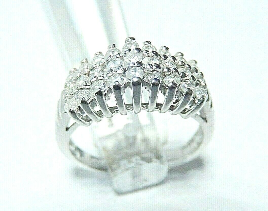 *NWT*  10K White Gold Ladies 3 Row Pyramid 1/3 carat VS Diamond Ring Size 6.25