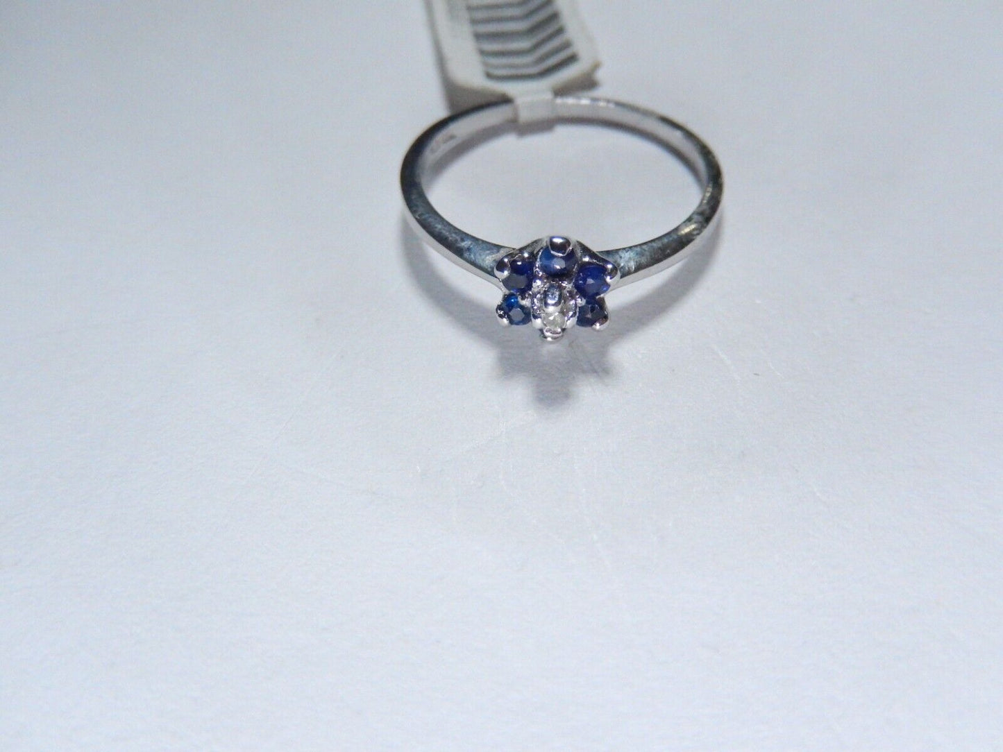 *NWT*  10K White Gold Natural Blue Sapphire And Diamond Ring SZ 6.25