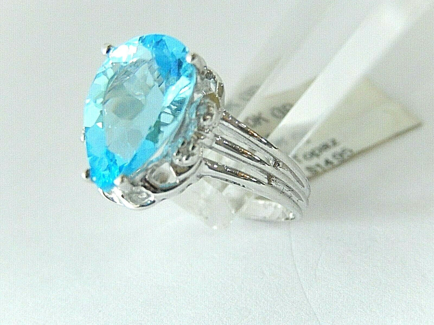 10k White Gold 4CT Pear Cut Blue Topaz & Diamond Ring Size 7.5