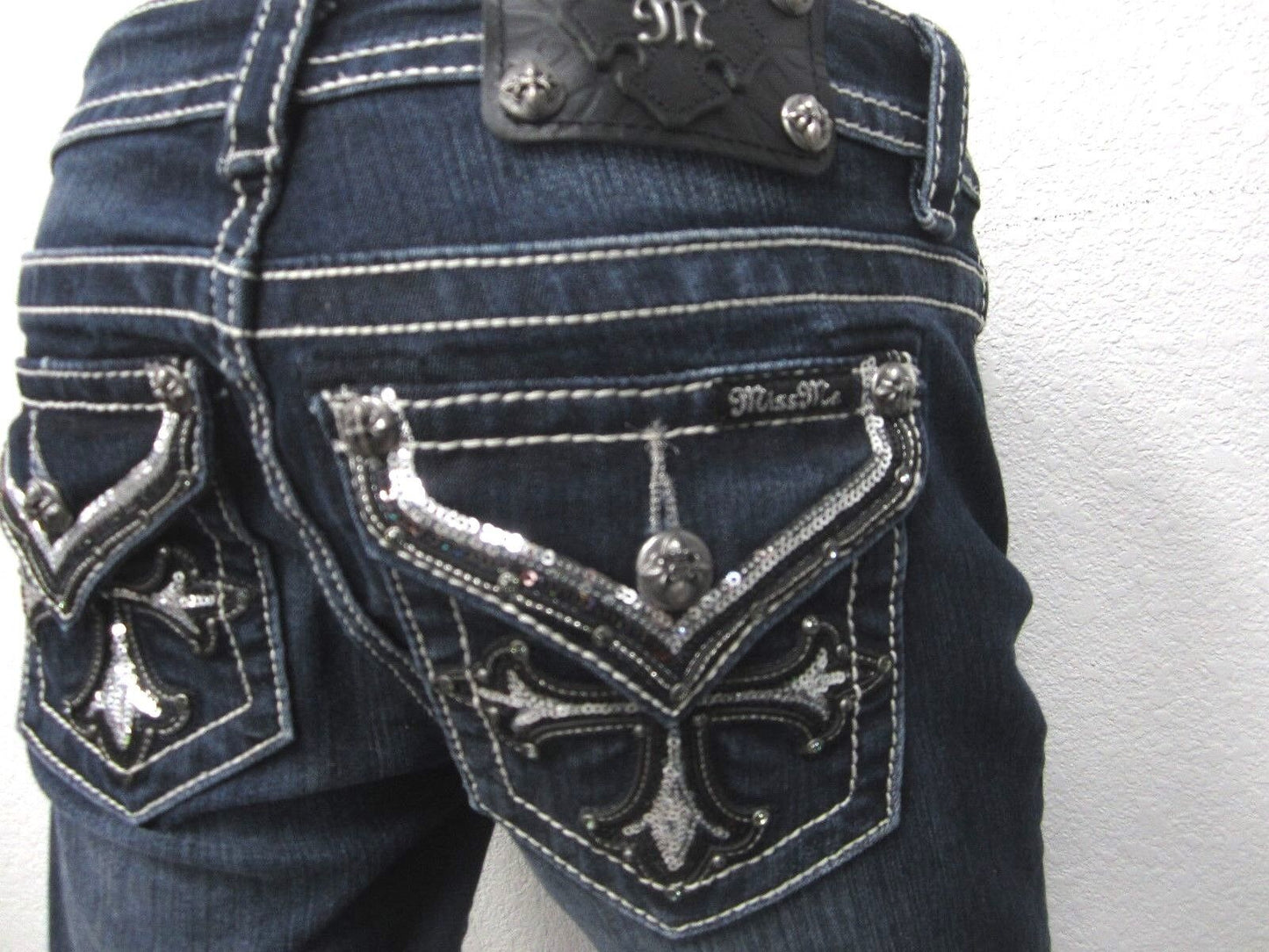NWOT MISS ME MID- RISE CROSS DARK COLOR MID RISE SKINNY DENIM JEANS SIZE 26 x 31