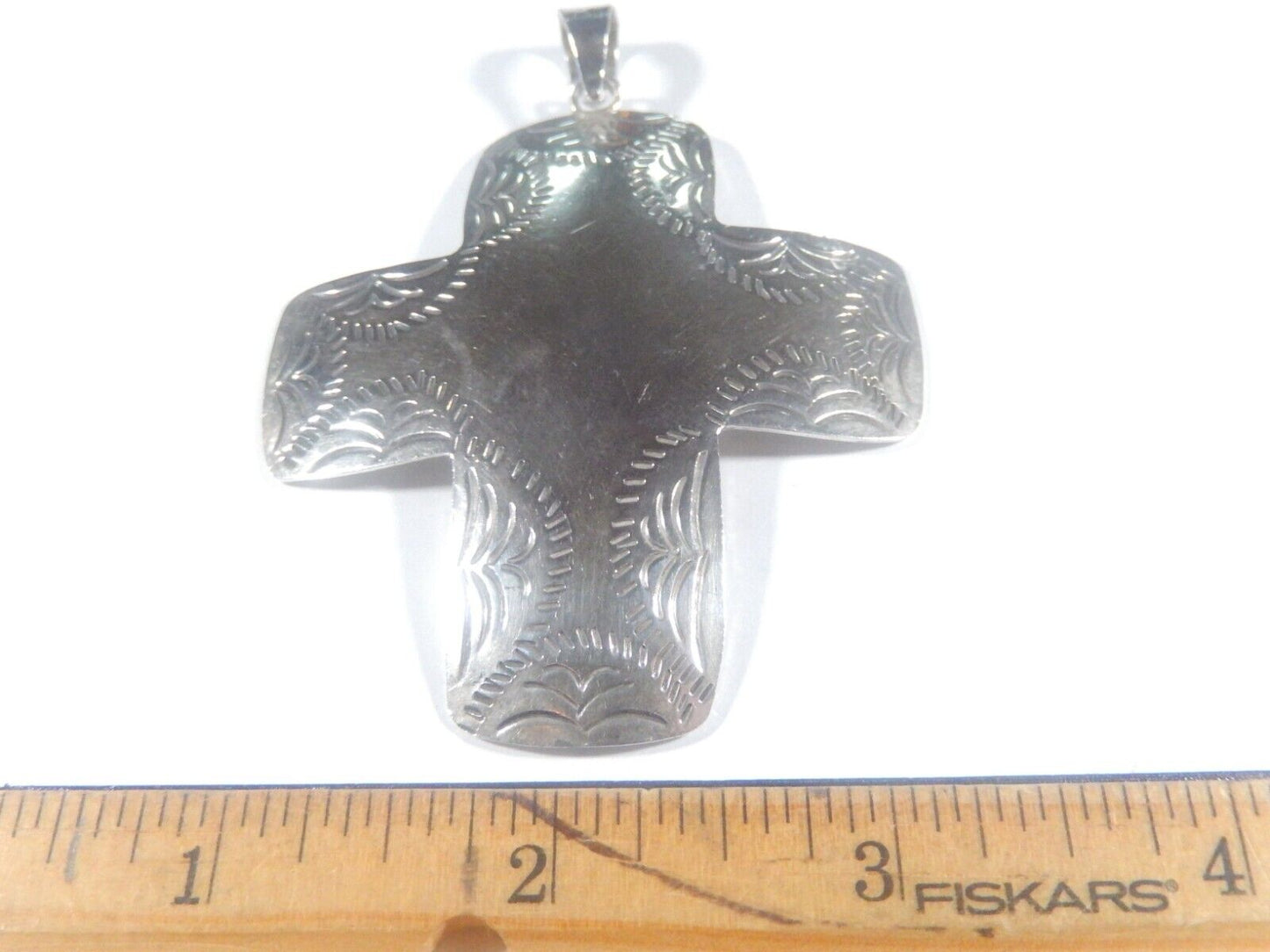 *VINTAGE*  TAXCO 925 Sterling Silver Hand Tooled Extra Large Cross Pendant