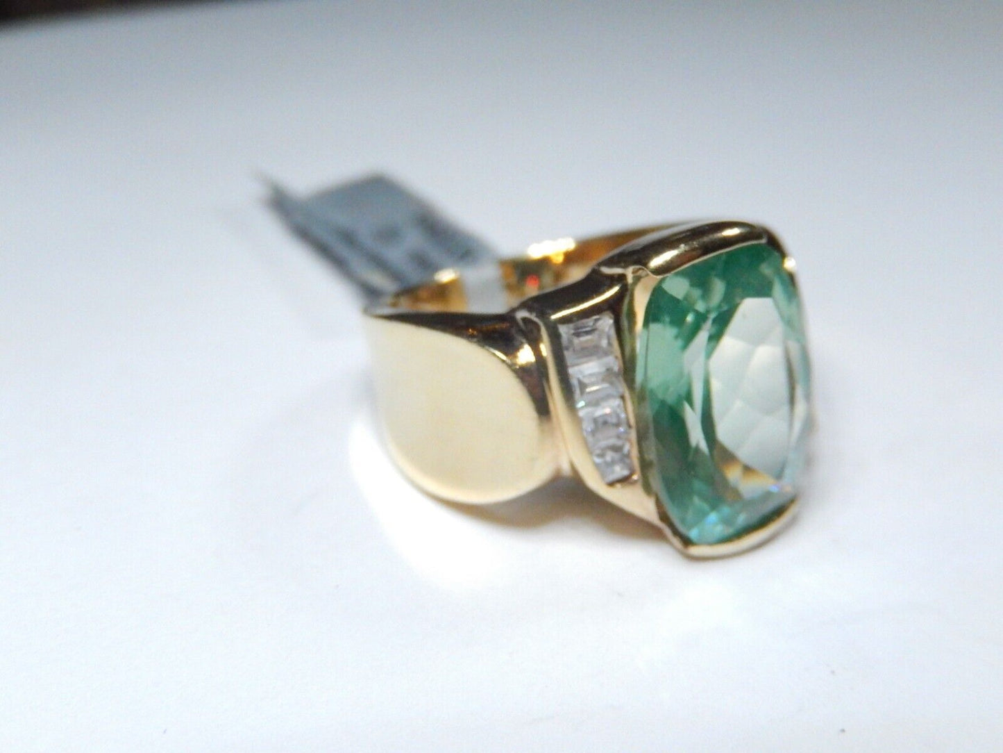 *VINTAGE*   18k Gold Vermeil Sterling 10 CT Topaz & Clear CZ Ring Size 7.5