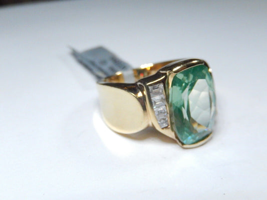 *VINTAGE*   18k Gold Vermeil Sterling 10 CT Topaz & Clear CZ Ring Size 7.5