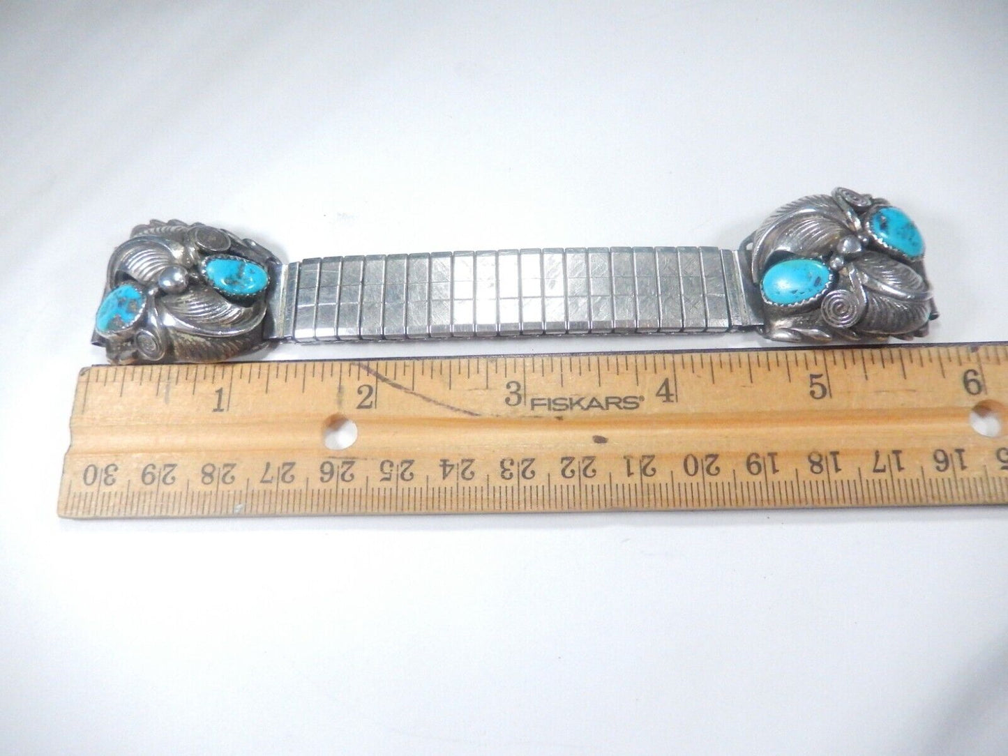SIGNED - JIM YAZZIE Vintage STERLING Silver NAVAJO Turquoise WATCH TIPS