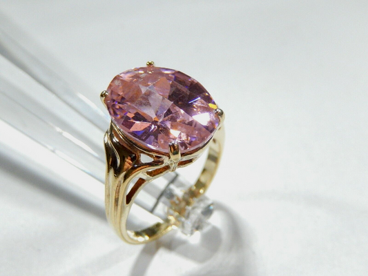 *VINTAGE*  Sterling Gold Vermeil CZ Pink 13.0CT Oval Cocktail Ring Size 8.75