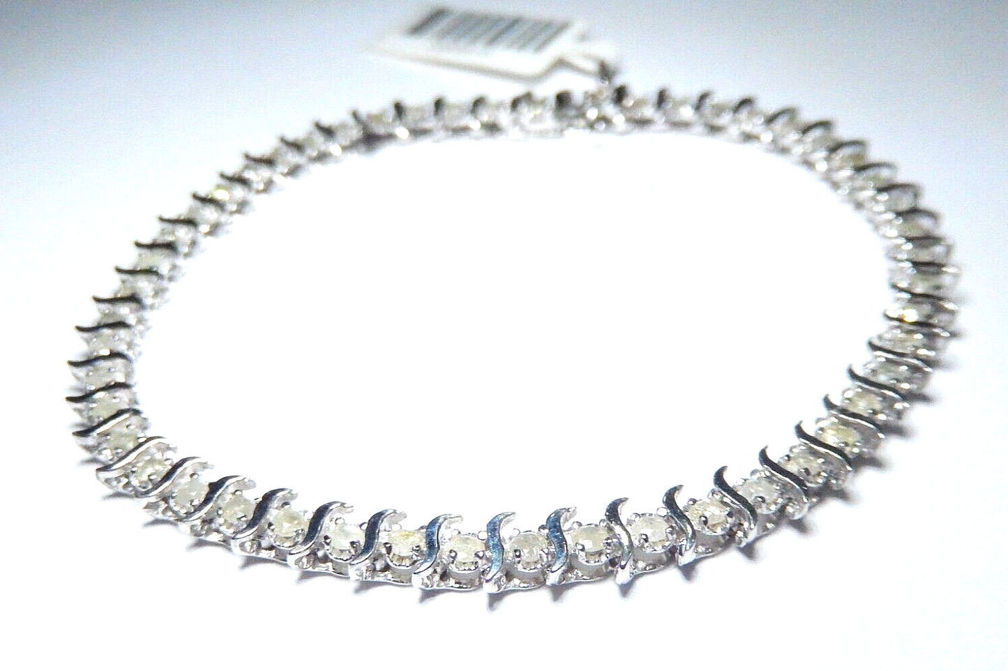 10K Solid White Gold Genuine 1.75CT Natural Diamonds "S" Tennis Bracelet 7"