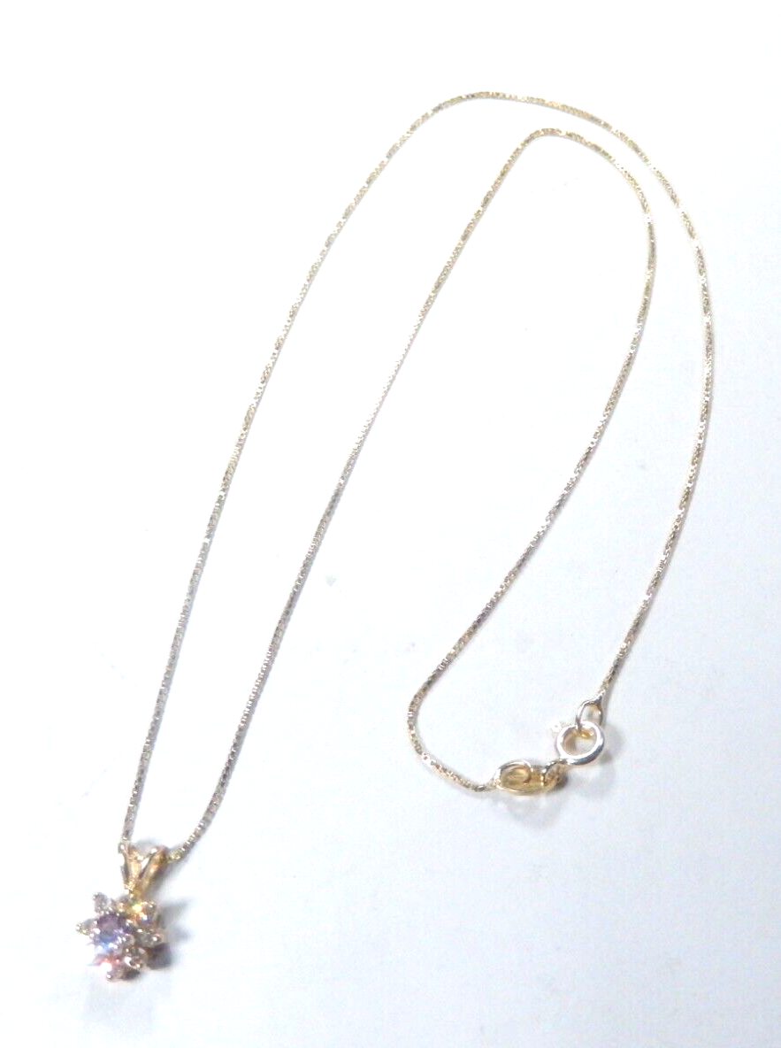 14K Yellow Gold  CZ & Amethyst Women's Pendant w/18"chain