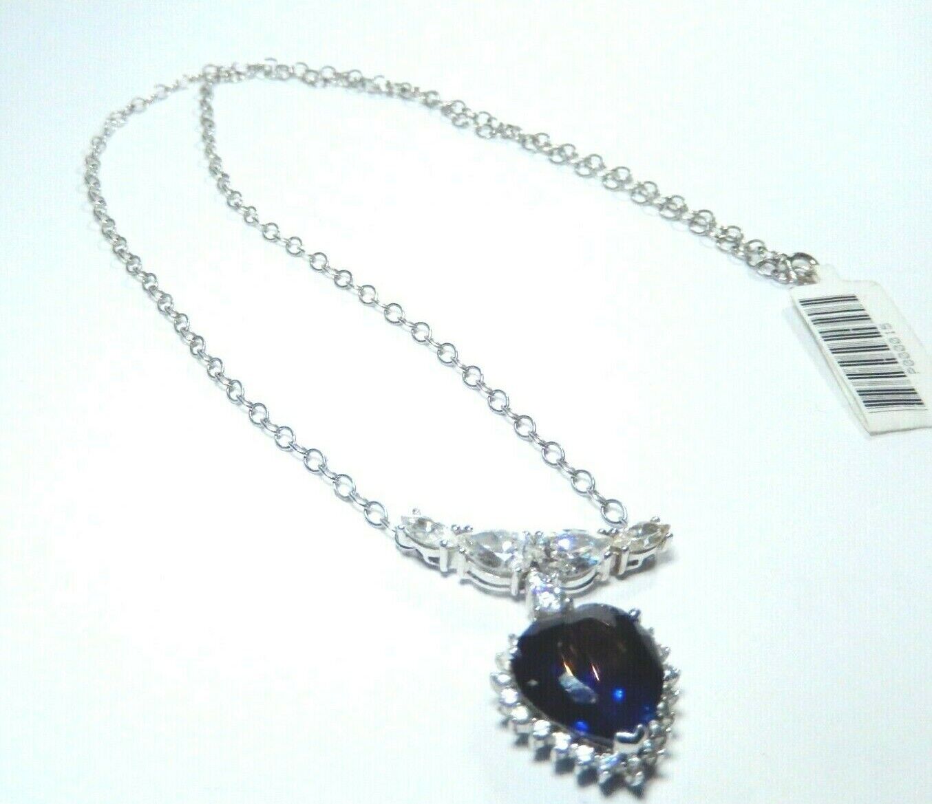 *NWT*  STATEMENT 10K White Gold  6.0CT Heart  Sapphire & 1.50CT CZ  18" Necklace