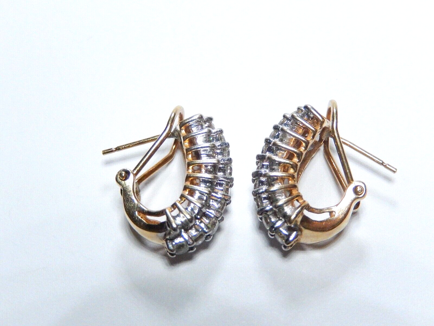 10K Yellow Gold 2.00 CT Natural  Diamond Hoop French Clip Modernist Earrings