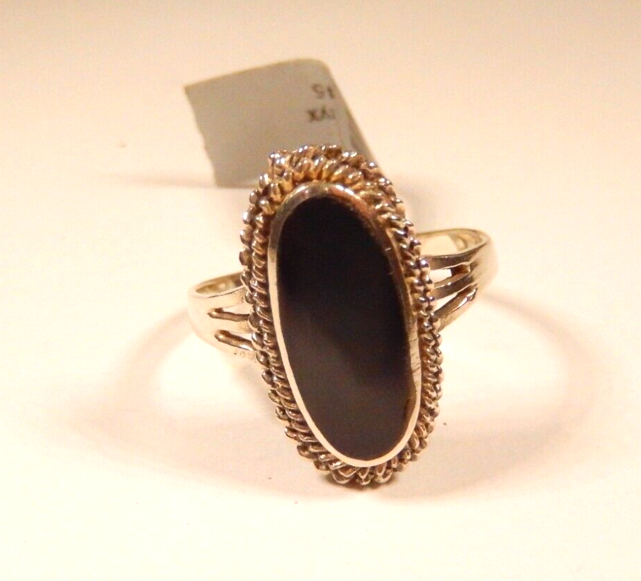 Vintage Black Onyx Rope Twist Cocktail Ring Size 10
