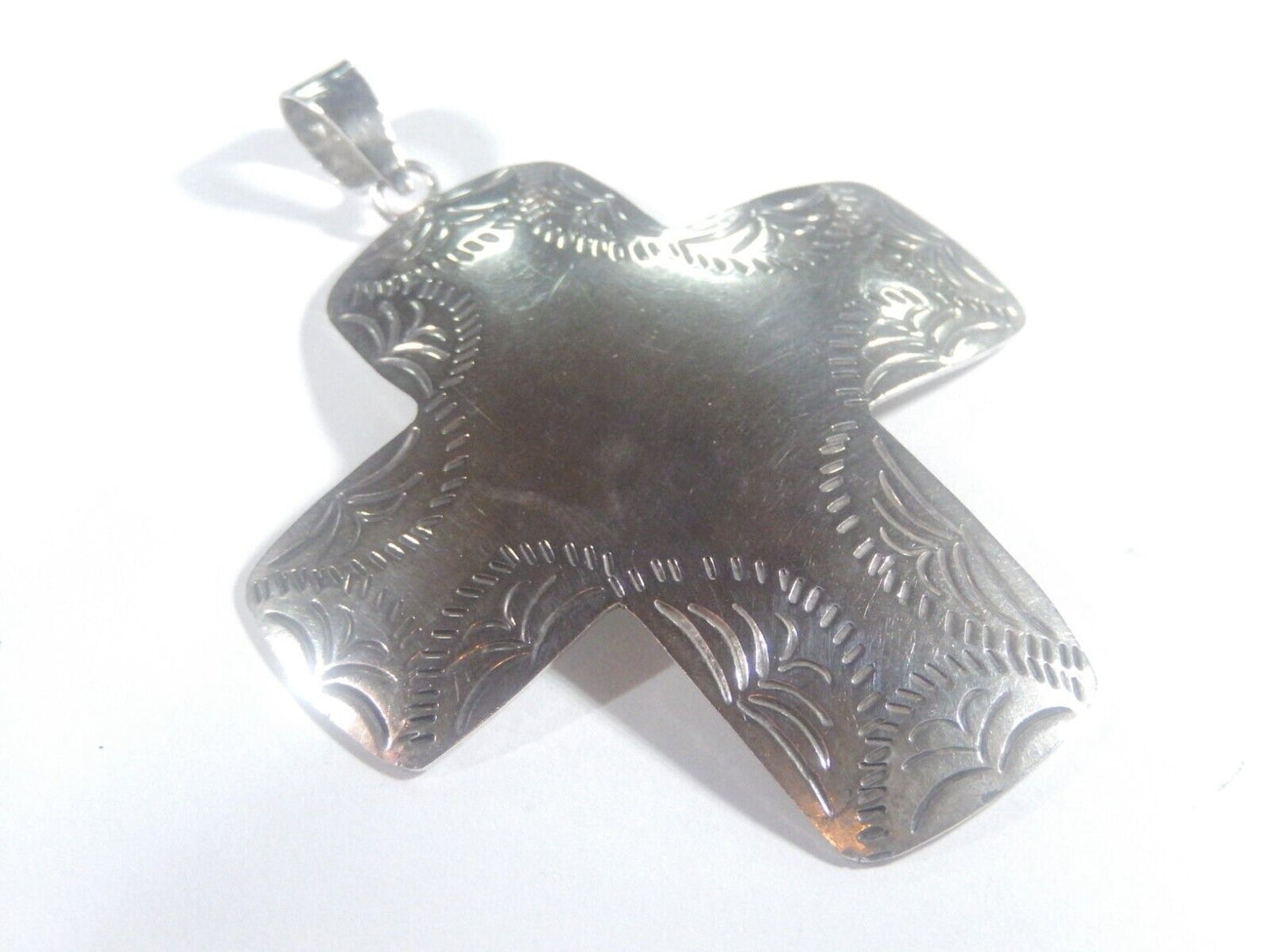 *VINTAGE*  TAXCO 925 Sterling Silver Hand Tooled Extra Large Cross Pendant