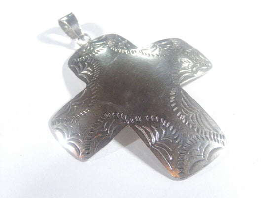 *VINTAGE*  TAXCO 925 Sterling Silver Hand Tooled Extra Large Cross Pendant