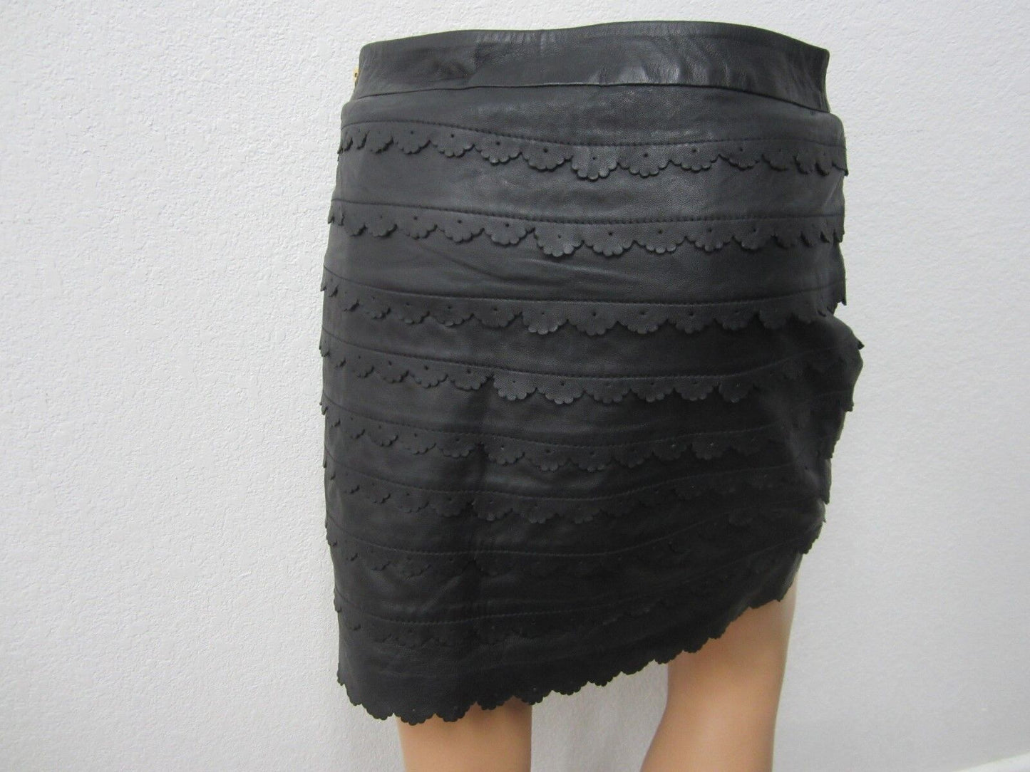 RARE NWT  LEIFSDOTTIR Women's Genuine Leaher Black Perf Designer Skirt Size 2