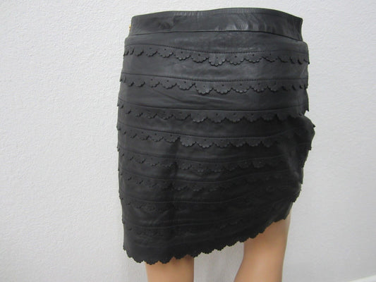 RARE NWT  LEIFSDOTTIR Women's Genuine Leaher Black Perf Designer Skirt Size 2
