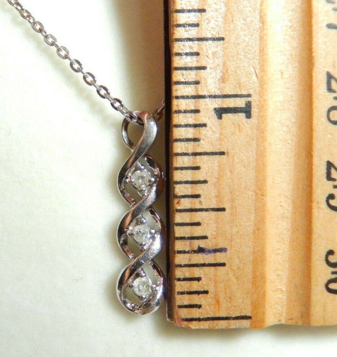 *NWT* 10K WG .15 CT Three Diamond Necklace Past Present Future With 18" Chain