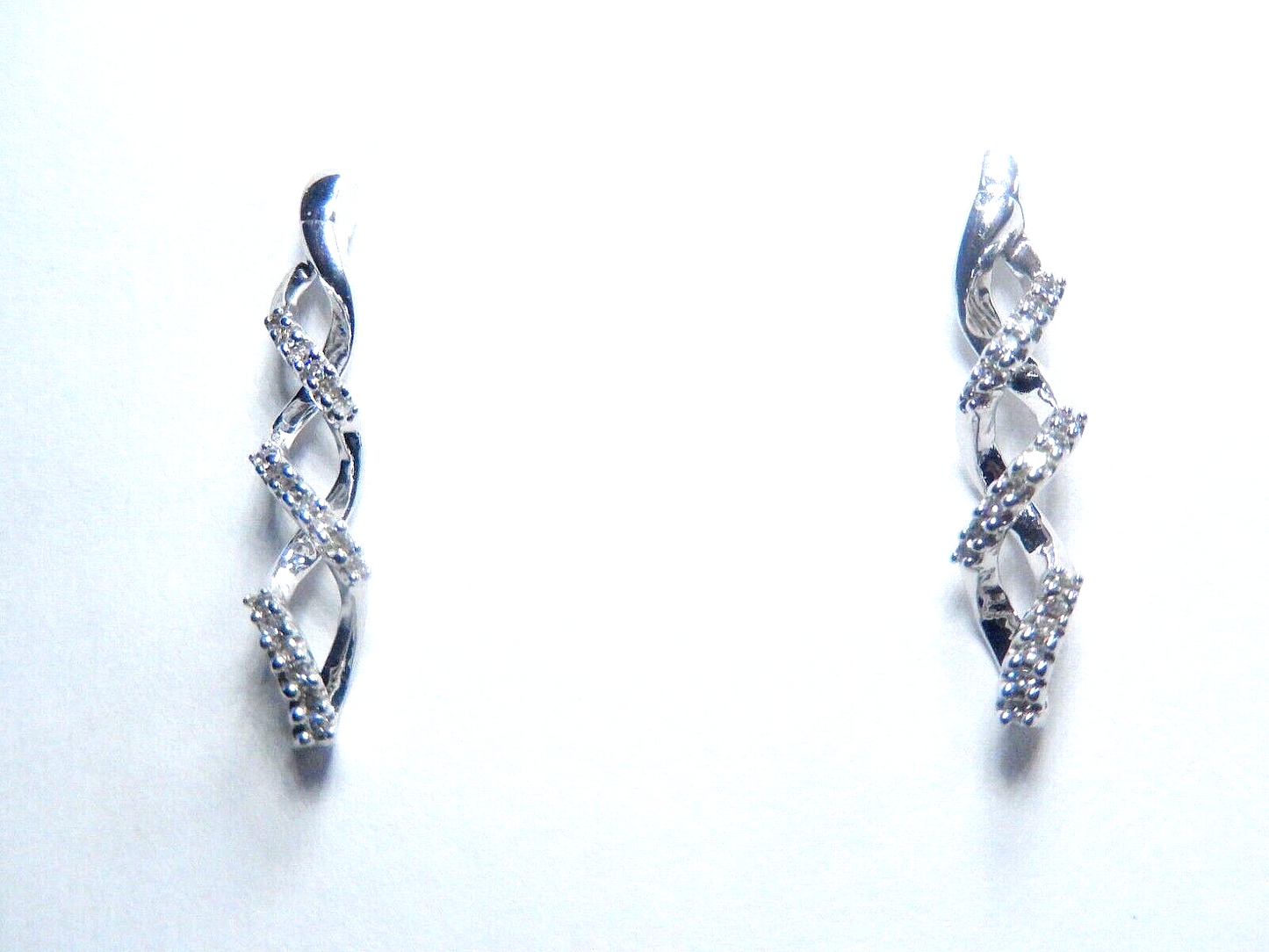 10k White Gold 1-1/8" Long Twine Infinity Wrap 38 Diamond Earrings .33CT TW