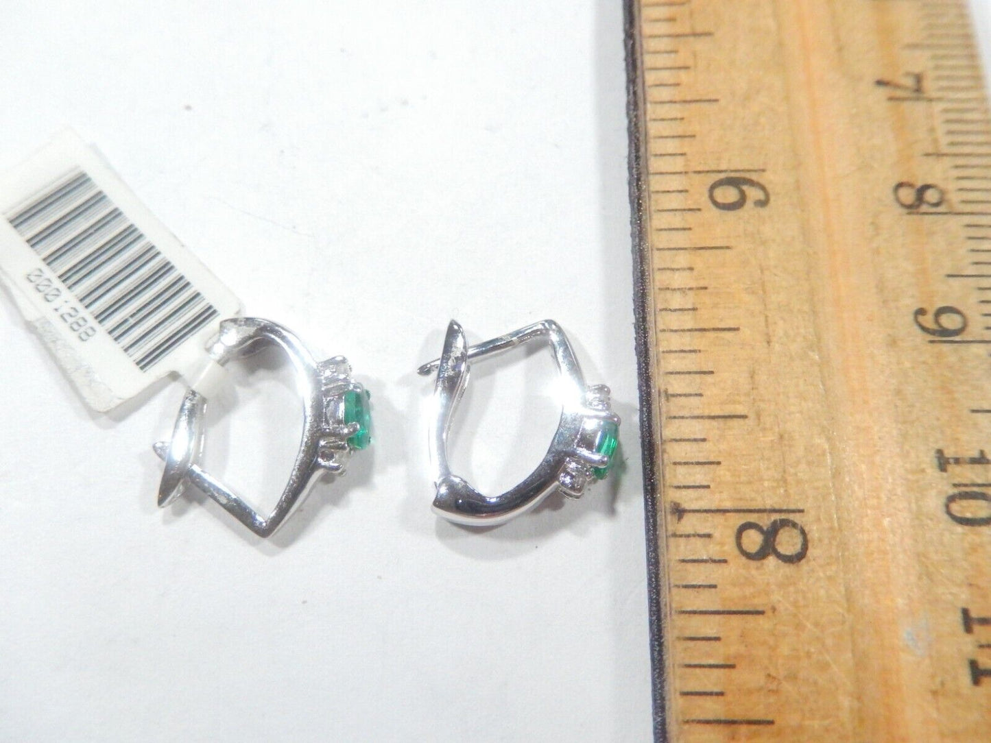 10K White Gold Lab Created Emerald & Real Diamond Huggies Hoop Earrings